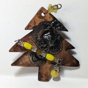 Vintage Handmade Copper Experimental Welding Christmas Tree Brooch Pin Yellow